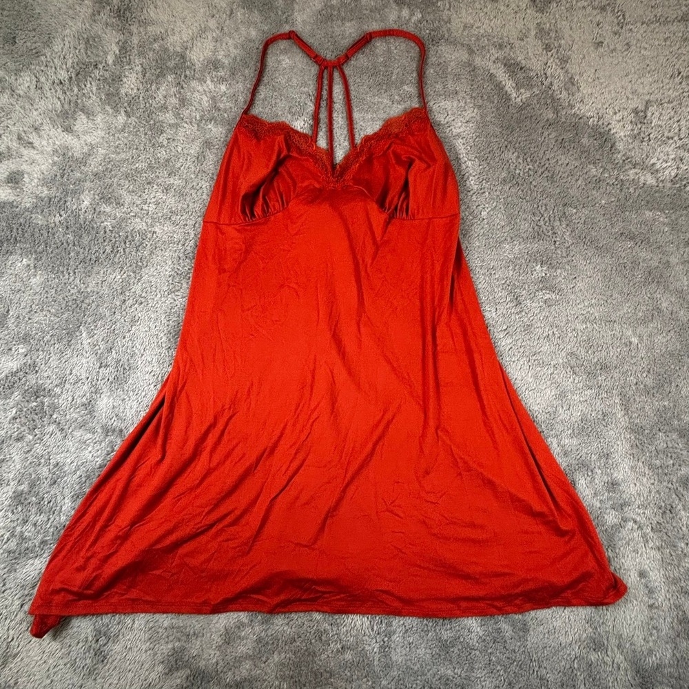 Secret Treasures Red Lace Trim Cage Back Chemise Nightgown Sleepwear NWT
